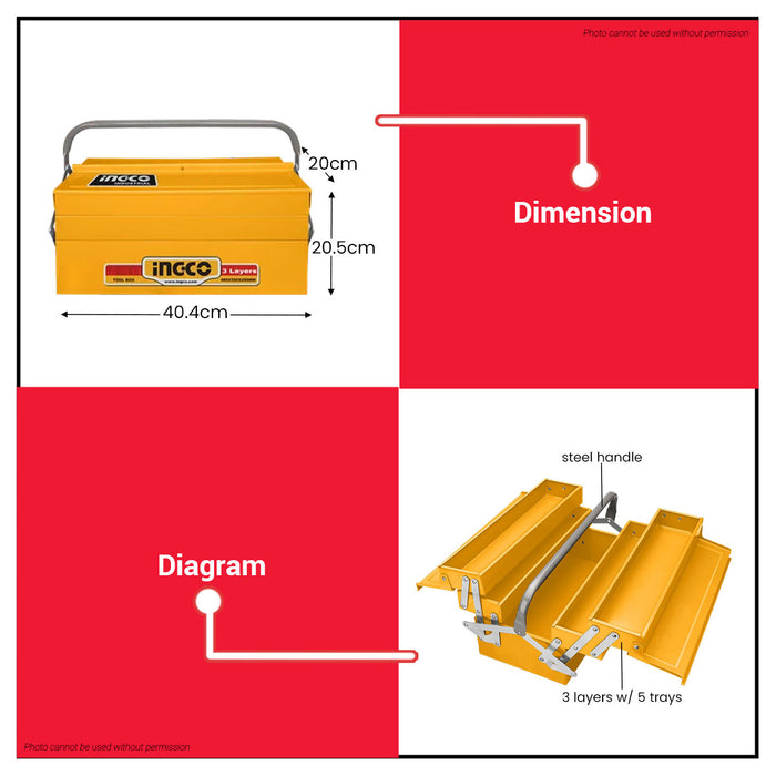 INGCO Tool Box 3 LAYERS 404x200x205mm HTB03  •BUILDMATE• IHT