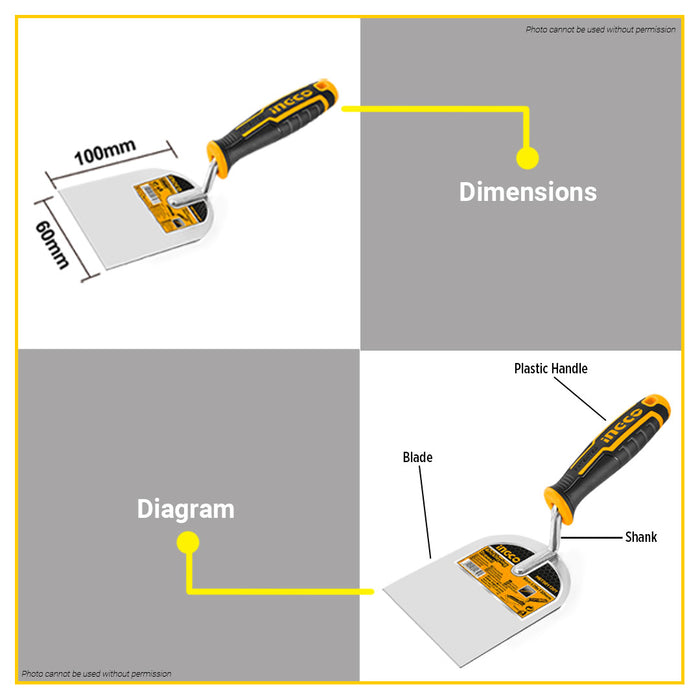 BUILDMATE Ingco Bricklaying Trowel 60x100mm Plastering Brick Layering Cement Smoothening Masonry Finishing Construction Trowels Tool HBTS01601 - IHT