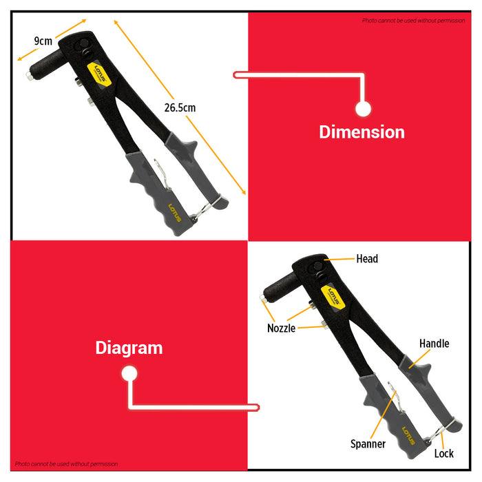 Lotus Hand Riveter LTHT100HRX Heavy-duty Steel Arms for Industrial Applications LHT
