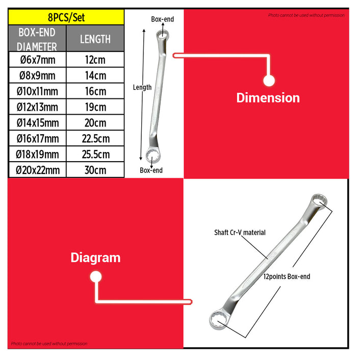 LOTUS 8pcs Box Wrench Set For Auto Repair, DIY, Mechanical & Workshop LTMT1003 LHT