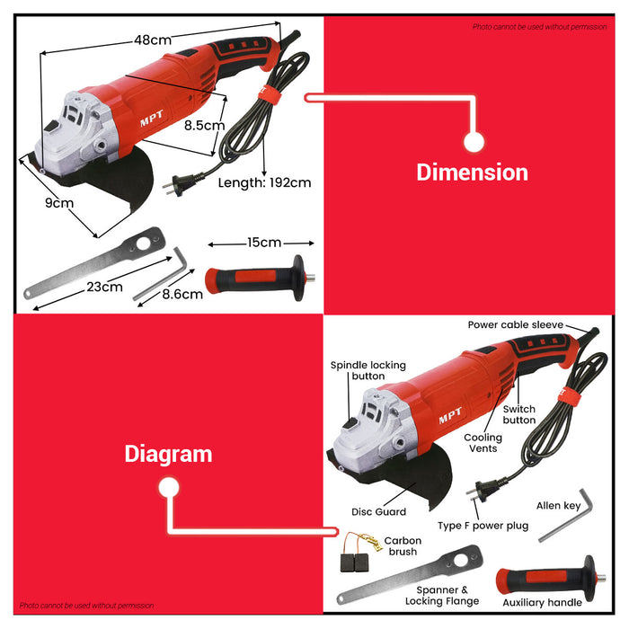 MPT 2000W Angle Grinder 180mm MAG1802 PT • MOST PROFESSIONAL TOOLS •