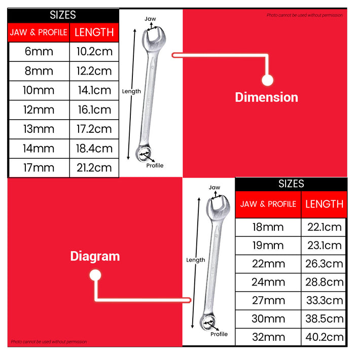 MPT 14pcs European Combination Spanner Set Matte Finish 6-32mm MHC09002 HT • MOST PROFESSIONAL TOOLS •
