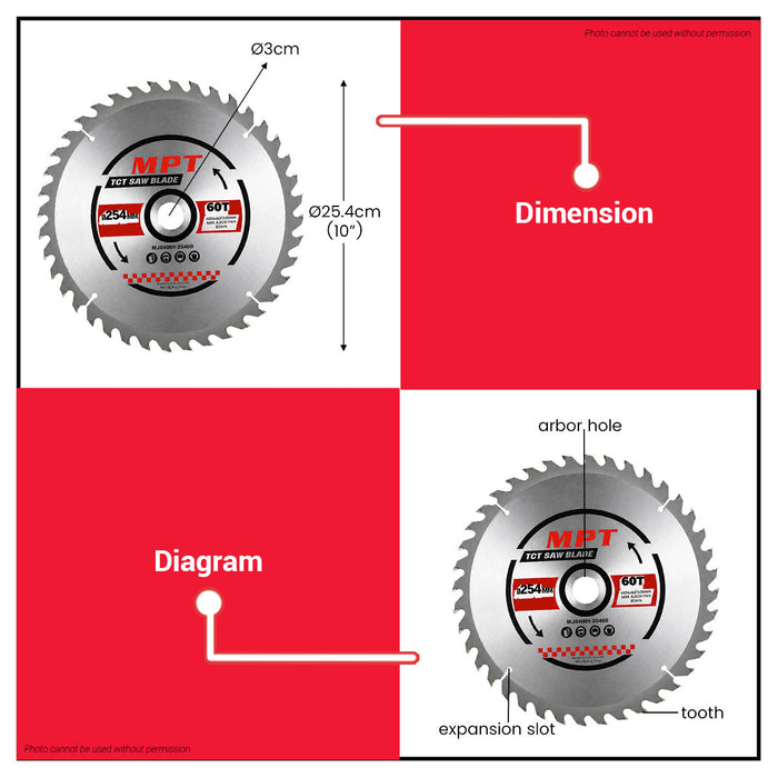 Buildmate x MPT TCT Saw Blade 254mm*60T - Wood Cutting 10" MJ04001-25460