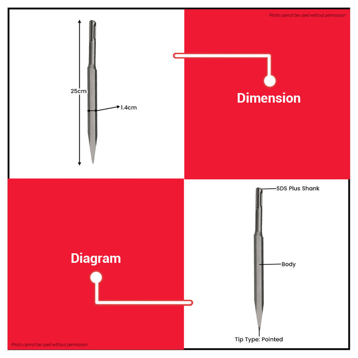 MPT SDS Plus Pointed Chisel 14*250mm MJ06001-14250 ACC • MOST PROFESSIONAL TOOLS •