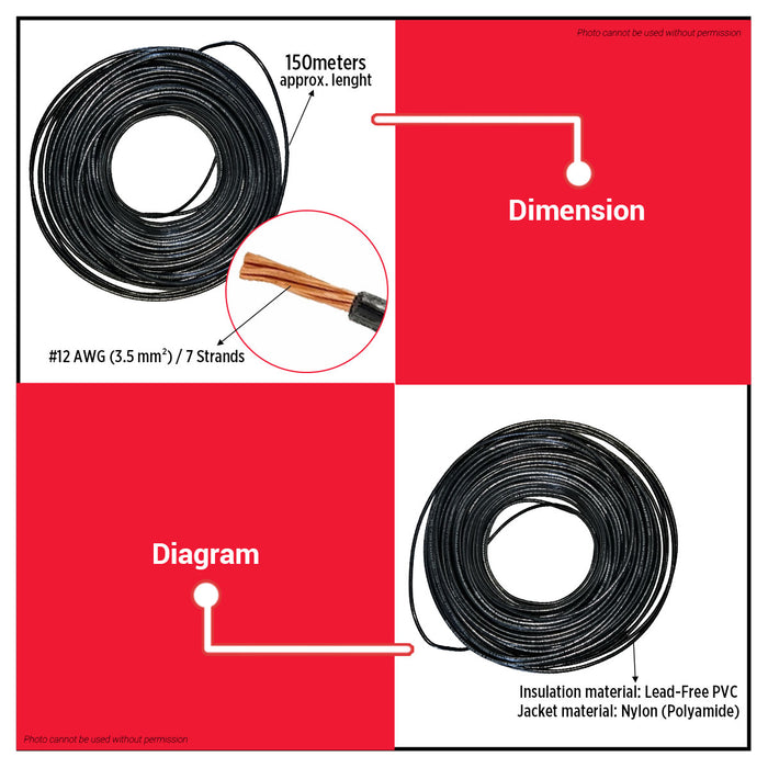Buildmate x Phelps Dodge THHN Electrical Wire #12 AWG 3.5mm² 7 Strands Black 150M