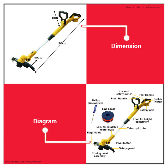 PowerHouse Bare Unit Cordless Super Spin Grass Trimmer 20V Charger and Battery not included PH-20V-WLPROGRASS-TRIM-BU PHPT