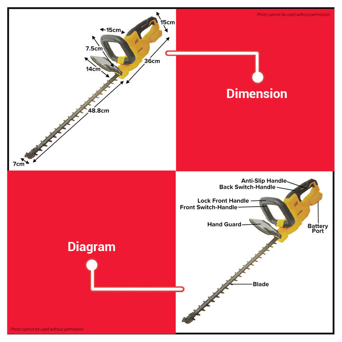 PowerHouse Bare Unit Cordless Sharp Cut Hedge Trimmer 20V  Charger and Battery not included PH-20V-WLPROSHARPHEDGE-TRIM-BU PHPT