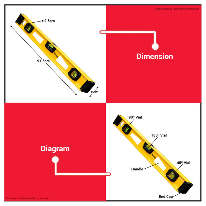 Buildmate x POWERHOUSE Aluminum Level w/Magnetic Strip Yellow 36 PH-ALMS-36Y PHHT