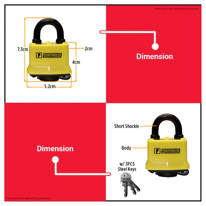 PowerHouse 40mm Weatherproof Laminated Steel Padlock PH-WPLSPL-S40 PHDH