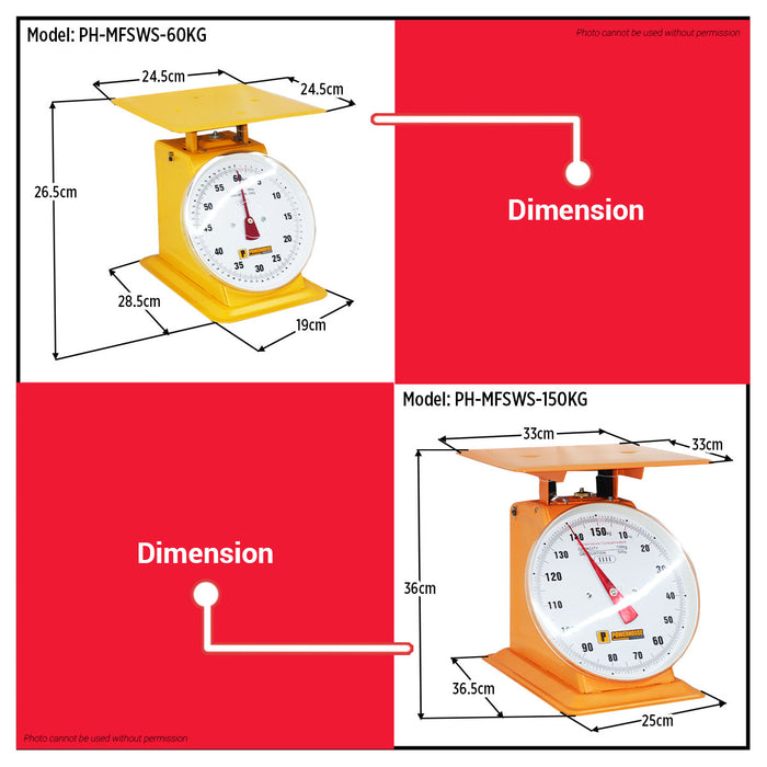 PowerHouse 60kgs | 150kgs Mechanical Flat Tray Spring Weighing Scale PH-MFSWS-60KG | PH-MFSWS-150KG PHHT