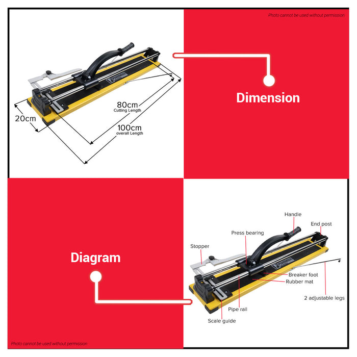 Buildmate x PowerHouse 800mm Professional Tile Cutter w/ Laser Guide Manual Cutter PHHT