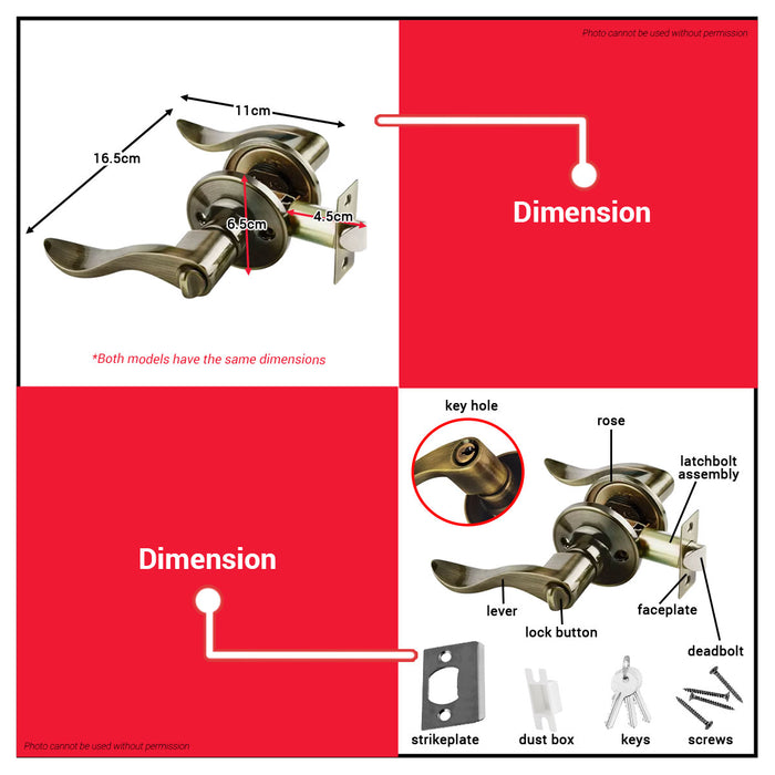 BUILDMATE x POWERHOUSE Pro Series Tubular Entrance Lever Lockset PH809ABET Antique Brass Finish US5 LEFT & RIGHT PHDH