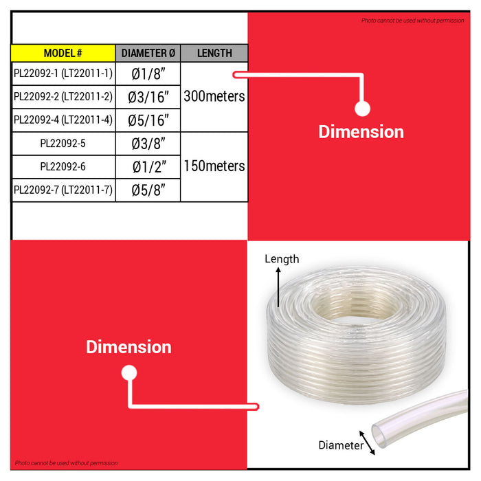Buildmate x Pololock Clear PVC Hose Sold Per Roll Flexible Transparent Water Hose 1/8in 3/16in 5/16in 3/8in 1/2in 5/8in 300M & 150M PL22092 Series