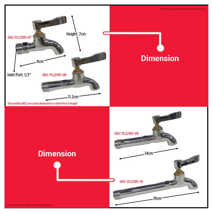 BUILDMATE x POLOLOCK Fast Open Faucet Plain 1/2”x2” / 1/2”x4” / 1/2”x6” – Durable Water Tap for Bathroom, Kitchen & Outdoor Use
