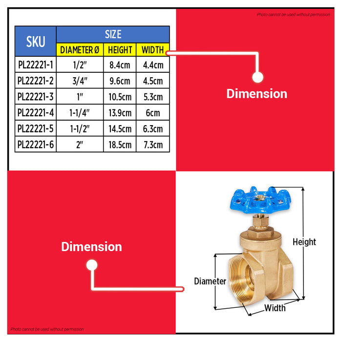 Buildmate x Pololock Brass Gate Valve 1/2–2 Inch PL22221 Series Heavy Duty Water Shutoff