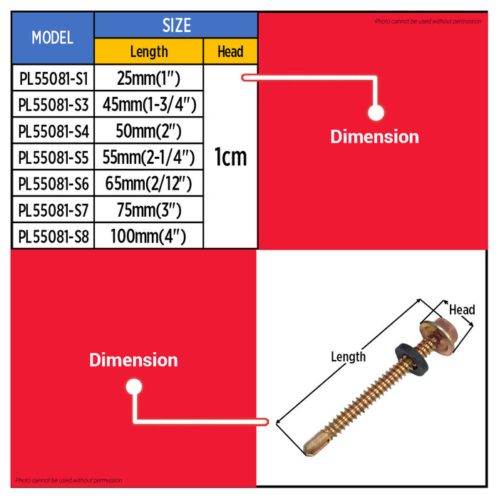 Buildmate x Pololock Tek Screw for Metal Galvanized 25mm-100mm Self Drilling Screw PL55081