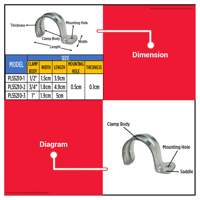 Buildmate x Pololock Single Hole Pipe Clamp Galvanized Steel 1/2in 3/4in 1in 100pcs/SET