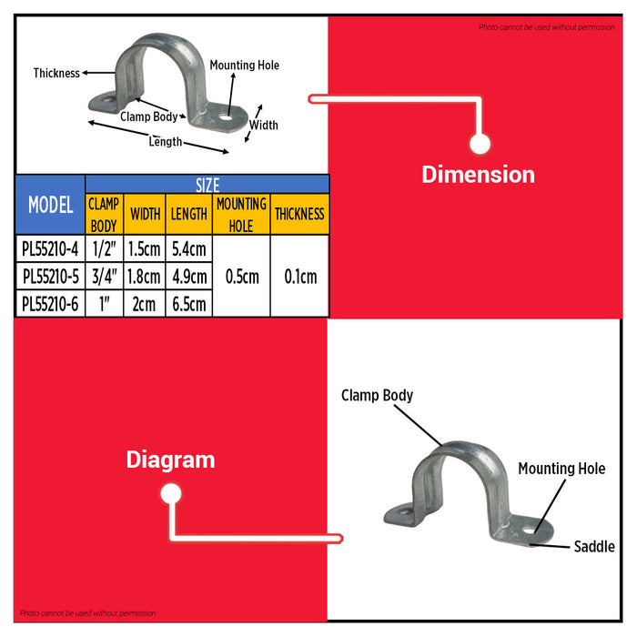 Buildmate x Pololock Double Hole Pipe Clamp Galvanized Steel 1/2in 3/4in 1in 100pcs/SET