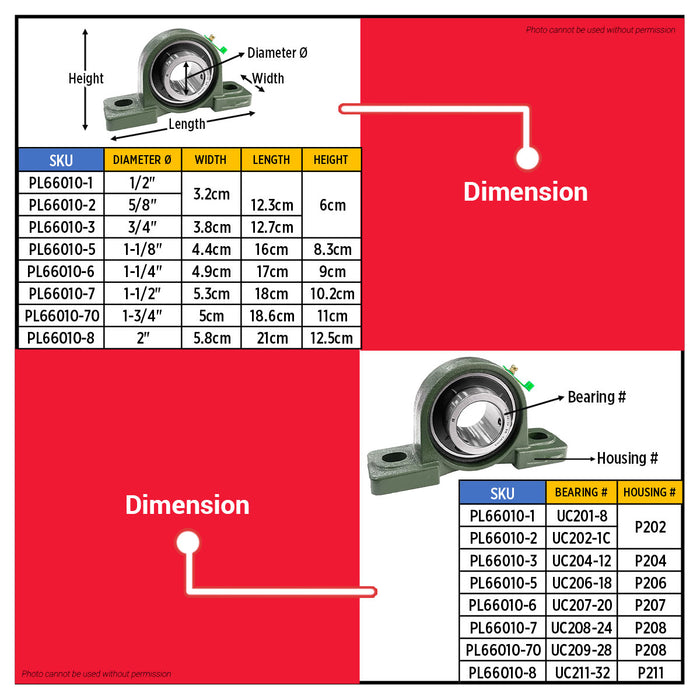 BUILDMATE x POLOLOCK Pillow Block Bearing – 1/2” to 1-3/4” UCP Series Bearings for Industrial & Mechanical Applications
