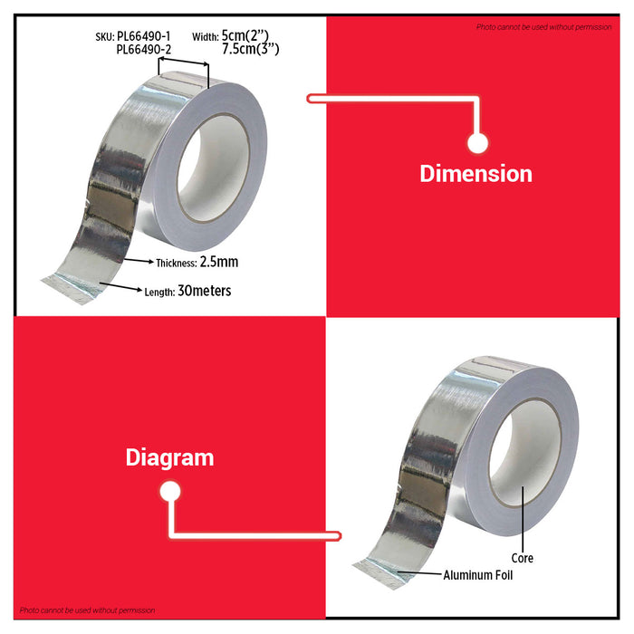 BUILDMATE x POLOLOCK Aluminum Duct Tape 2” / 3” – 30m Fireproof & Waterproof Heavy-Duty Adhesive Tape for HVAC & Repairs