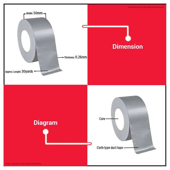 BUILDMATE x POLOLOCK Cloth Duct Tape Gray 0.26mm x 50mm x 30y – Heavy-Duty Waterproof Adhesive Tape for Repair & Sealing