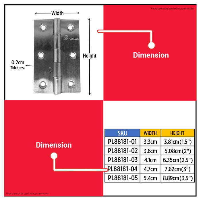BUILDMATE x POLOLOCK Stainless Steel Narrow Butt Hinges with Screws 1.5” / 2” / 2.5” / 3” / 3.5” – Durable Door & Cabinet Hinge Set