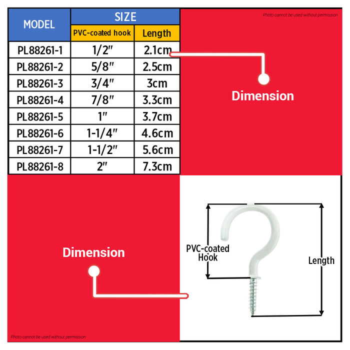 BUILDMATE x POLOLOCK Cup Hook with PVC Coating ½", ⅝", ¾", ⅞", 1", 1-¼", 1-½", 2" | Durable Wall & Ceiling Hook