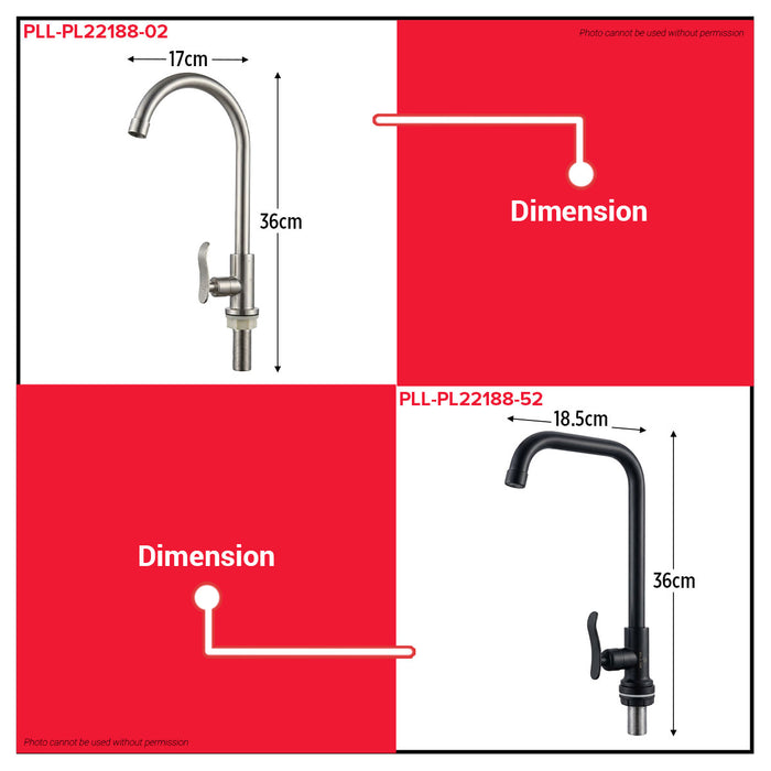 Buildmate x Pololock Gooseneck Sink Faucet 1/2" Round/Square 304 Stainless Steel Matte Black PLL-PL22188