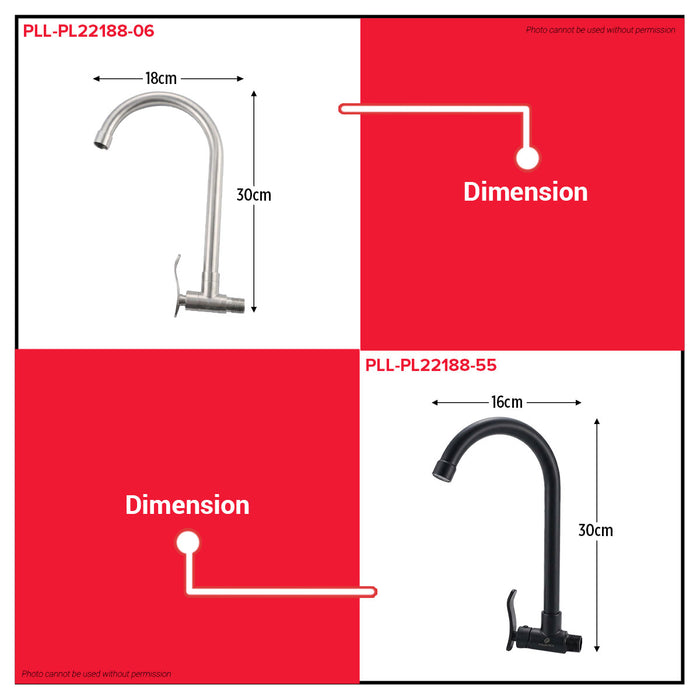 Buildmate x Pololock Wall-Mounted Gooseneck Faucet 1/2" 304 Stainless Steel/Matte Black PLL-PL22188