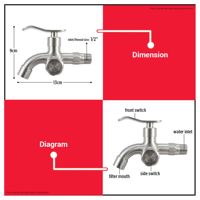 Buildmate x Pololock Two-Way Faucet 1/2" 304 Stainless Steel/Matte Black Dual Ceramic Cartridge PL22188