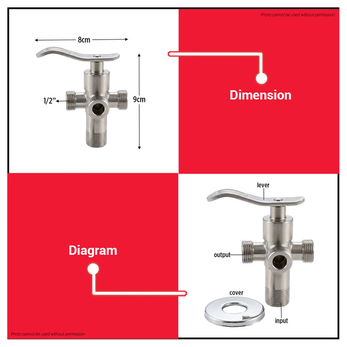 Buildmate x Pololock Stainless Angle Valve 1/2 X 1/2 X 1/2 X 1/2 304 PL22188-21