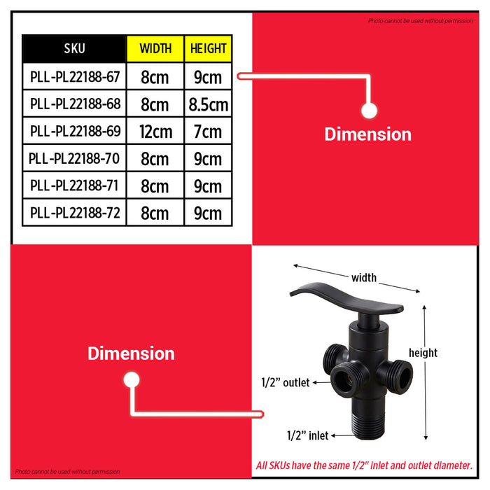 Buildmate x Pololock Matte Black Stainless Angle Valve 1/2" 1-4 Outlets 304 Steel PL22188-67-72