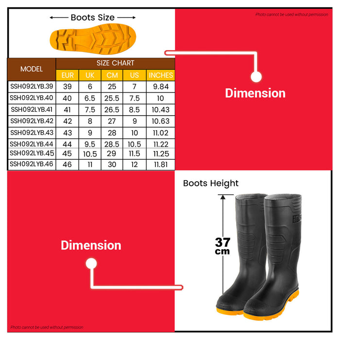 Buildmate x INGCO Rain Boots Virgin PVC | 37cm Height Anti-Slip Sole Durable Protective Footwear