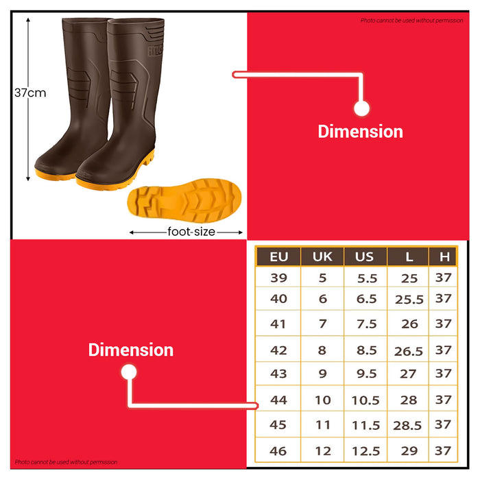 Buildmate x INGCO SSH098L Rain Boots | Brown PVC, Waterproof, Oil & Acid Resistant 39-41 IHT