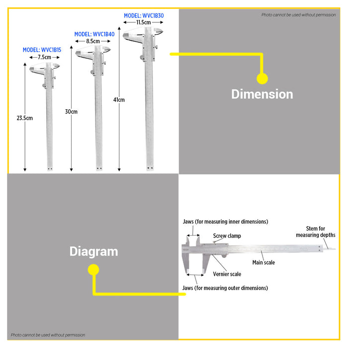 BUILDMATE Wadfow Carbon Steel Vernier Caliper 150mm - 300mm Manual Mechanical Metric/Inch Conversion Caliper Measuring Tool - WHT