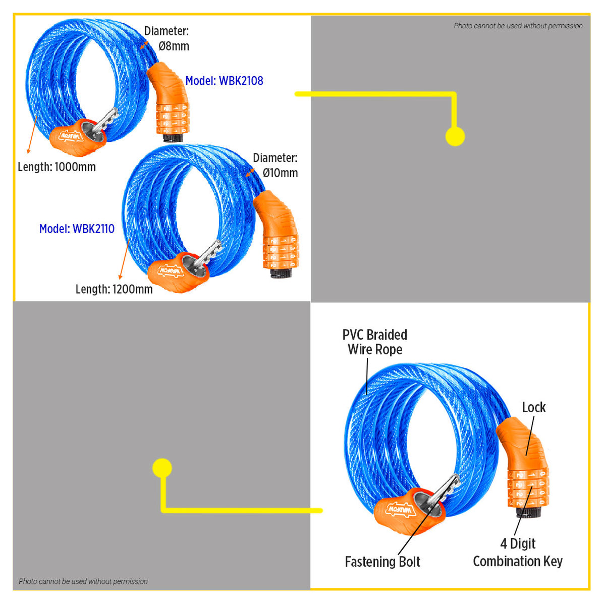 BUILDMATE Wadfow 4 Digit Combination Bicycle Cable Lock 10x1200mm PVC ...