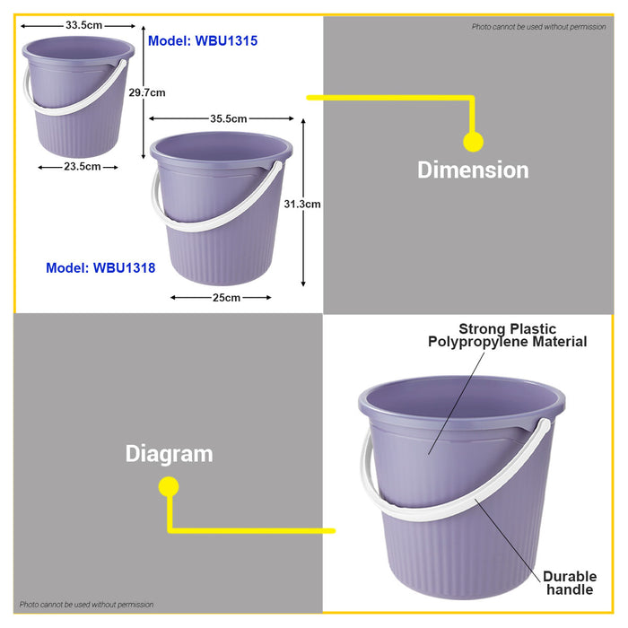 BUILDMATE Wadfow Plastic Bucket Multipurpose Cleaning Bucket Container Water Storage Tub Plastic Pail Timba Balde Household Cleaning Tool - WHT