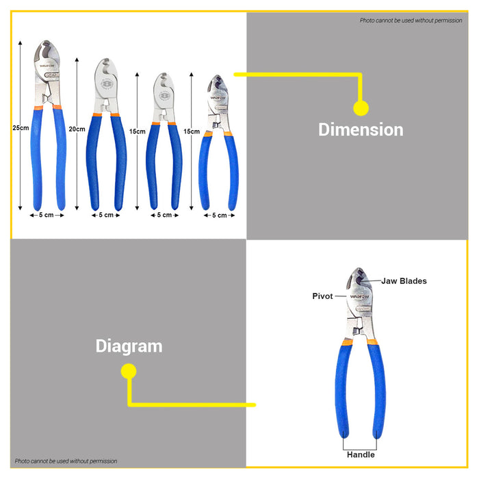 BUILDMATE Wadfow Cable Cutter 6" -10" Carbon Steel  Cable Shear Wire Trimmer Pliers Electrician Lineman Snipping Tool SOLD PER PIECE - WHT