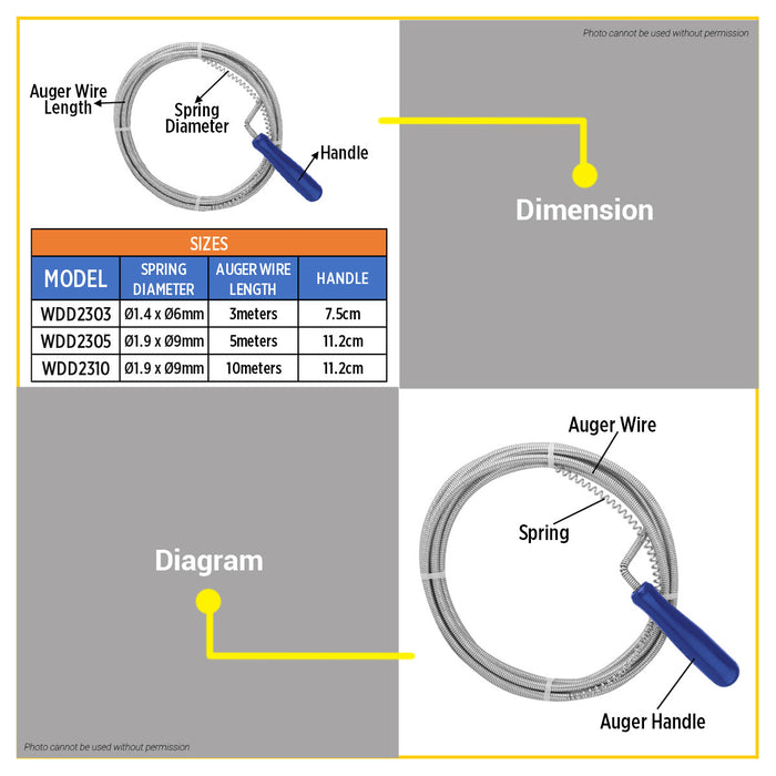 BUILDMATE Wadfow Flexible Plated Spring Steel Drain Auger Wire Sewer Manual Plumbing Snake Sink Cleaner Drain Rod Cable Pipe Auger SOLD PER PIECE - WHT