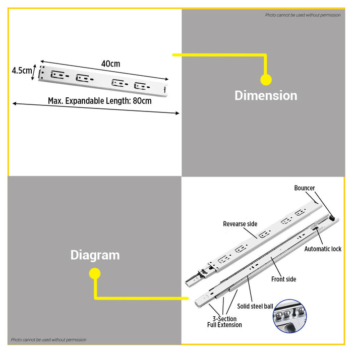 BUILDMATE Wadfow Drawer Slide Set Heavy-duty slide rails WDSL4940 - WHT