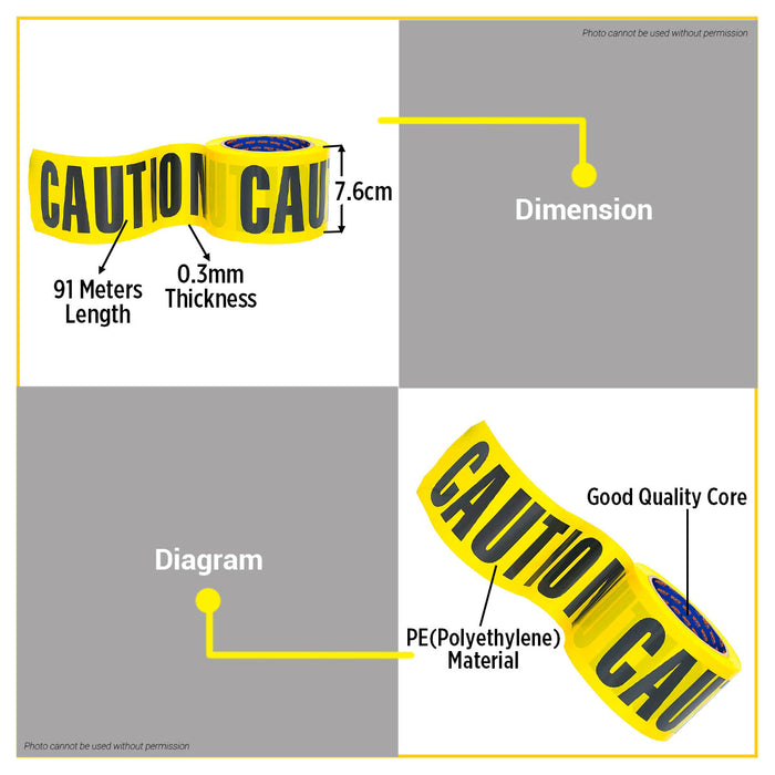 BUILDMATE Wadfow 7.6cm x 91m PE Safety Warning Tape Caution Tape for zones WEE2H90 - WHT