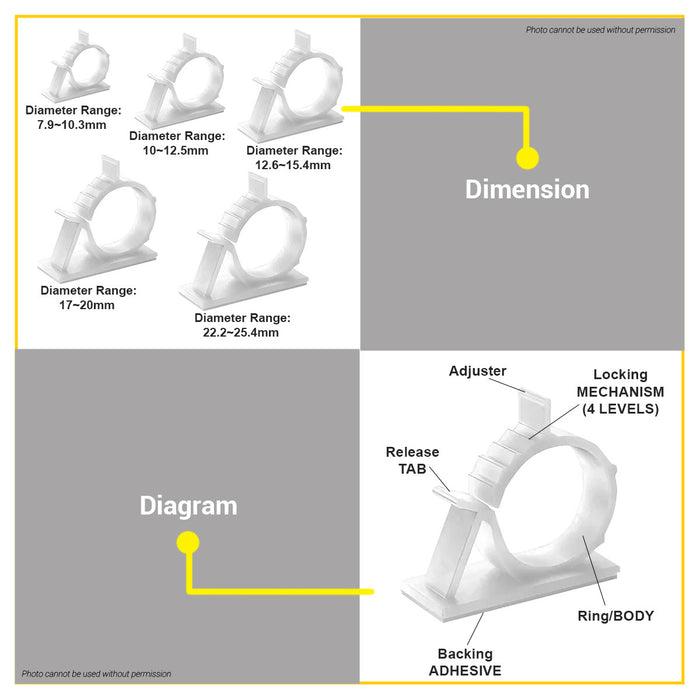BUILDMATE Wadfow 100pcs White Adjust Cable Tie Mounts 7.9-25.4mm Self-Adhesive Adjustable Wire Clamp Cable Ties Mounting Clip - WHT