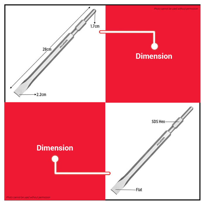 Buildmate x Wadfow Hex Flat Chisel 17x280x22mm WGZ1206 WHT