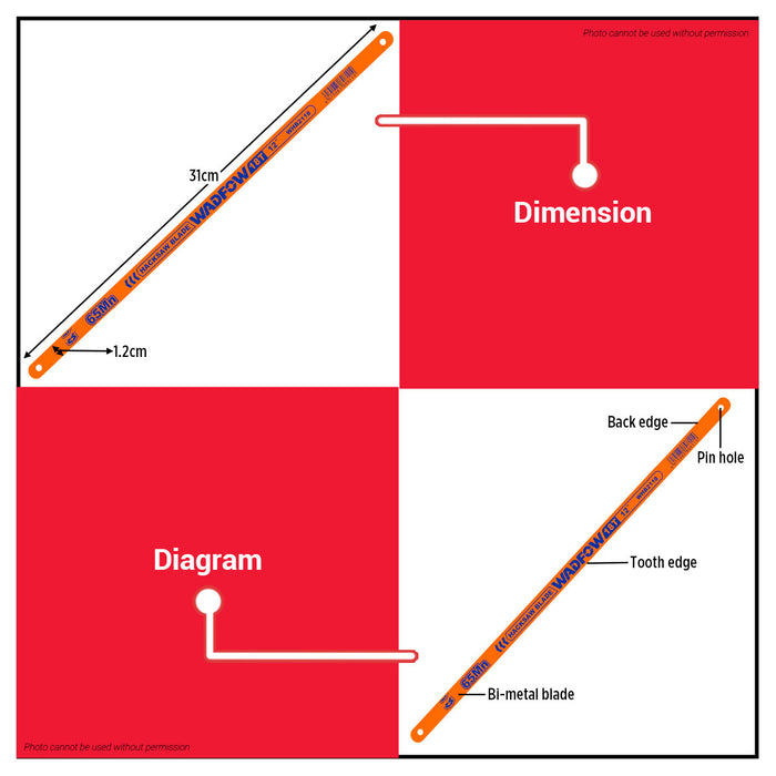 BUILDMATE Wadfow 6pcs Hacksaw Blade Set 24T 300mm Hack Saw Replacement Hand Saw Blade Kit WHB2124 - WHT