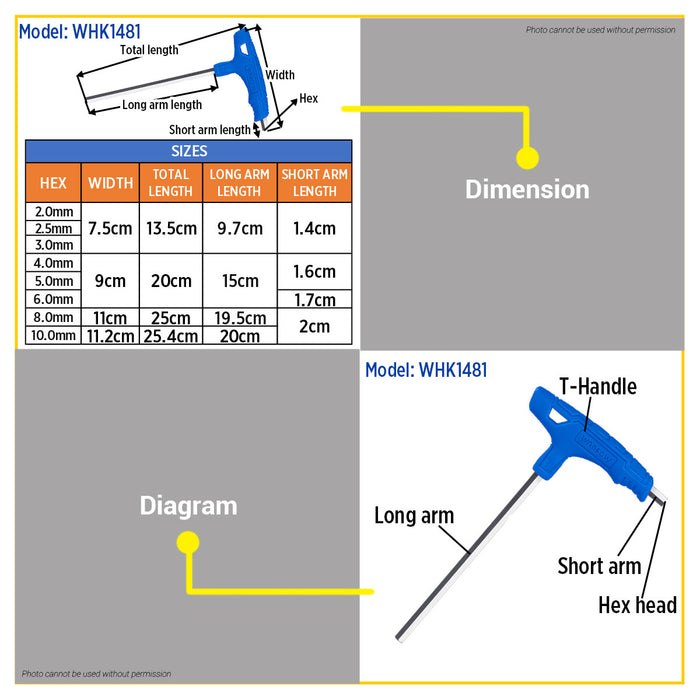 BUILDMATE Wadfow 8pcs T-Handle Wrench Set Torx / Ball Point / Hex Key With T-Shape Wrench Bar Handle Driver Spanner Grip Tool Repair Hand Tools Set - WHT