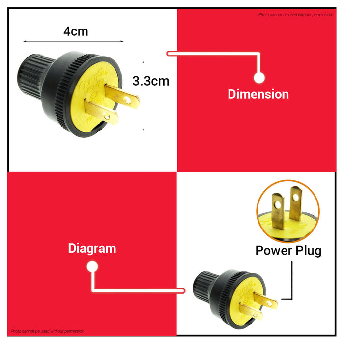 BUILDMATE Omni Heavy Duty Rubber Plug Black 10A 250V Rubberized 2 Flat Pin Durable Electrical Power Plug WHR002