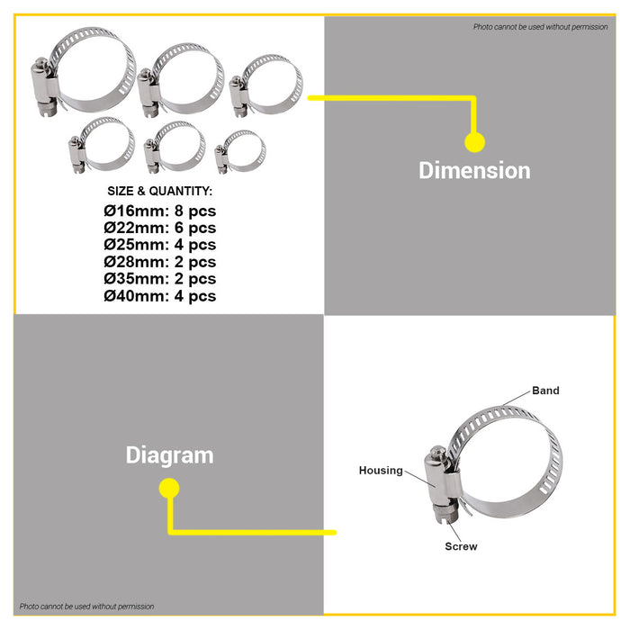 BUILDMATE Wadfow 26PCS/SET Hose Clip Assortment Plumbing Carbon Steel Assorted Jubilee Clamp Hose Fastener Kit WHUAB01 - WHT
