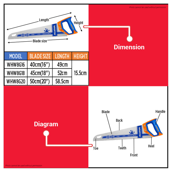 WADFOW 18" Hand Saw Triple Teeth WHW8G18 WHT