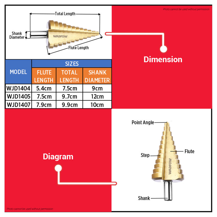 WADFOW 1/4" Titanium Step Drill Bit HSS Drilling Tool for Power Drill - WHT | BUILDMATE