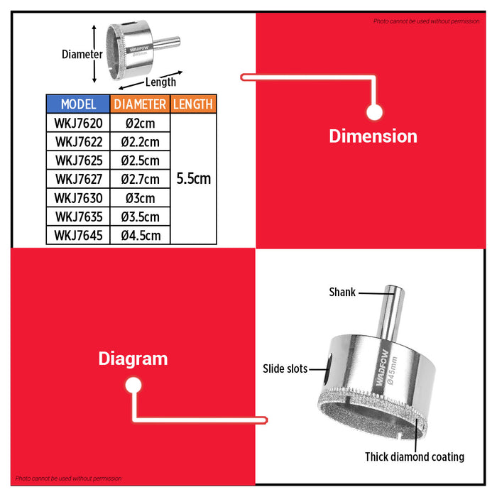 BUILDMATE Wadfow Diamond Hole Saw 20mm - 35mm Wet Diamond Drill Bit Hole Cutter Glass Cutting With Water for Tile Ceramics Porcelain  - WHT
